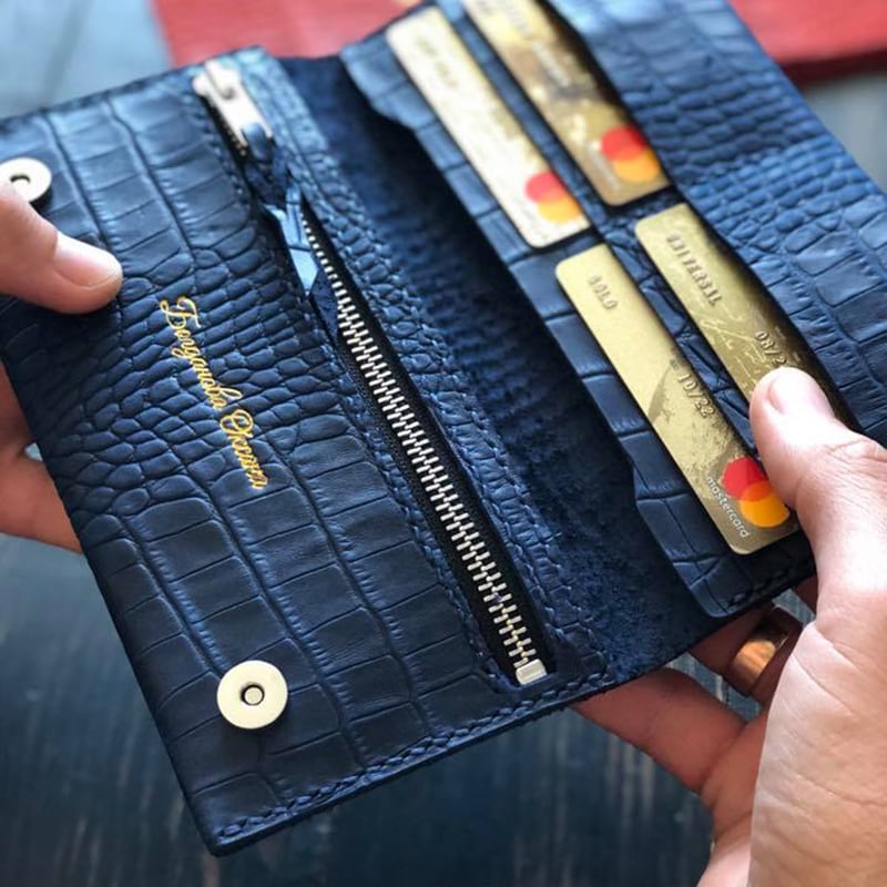 Кожаное портмоне Purse Aligator blue leather