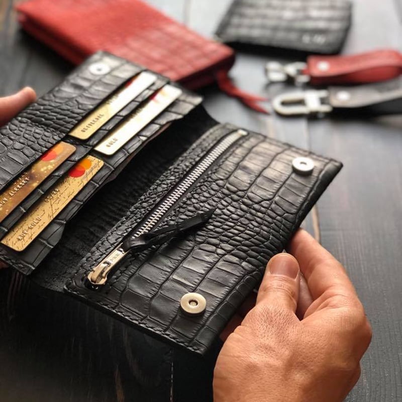 Женский кожаный кошелек Purse Aligator Red/Black leather
