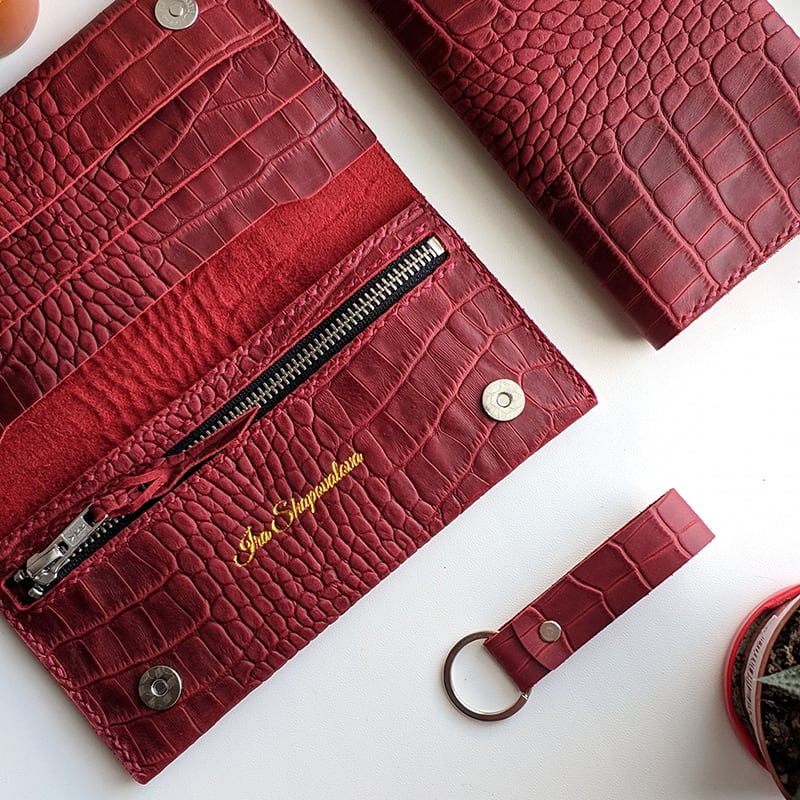 Женский кожаный кошелек Purse Aligator burgundy leather
