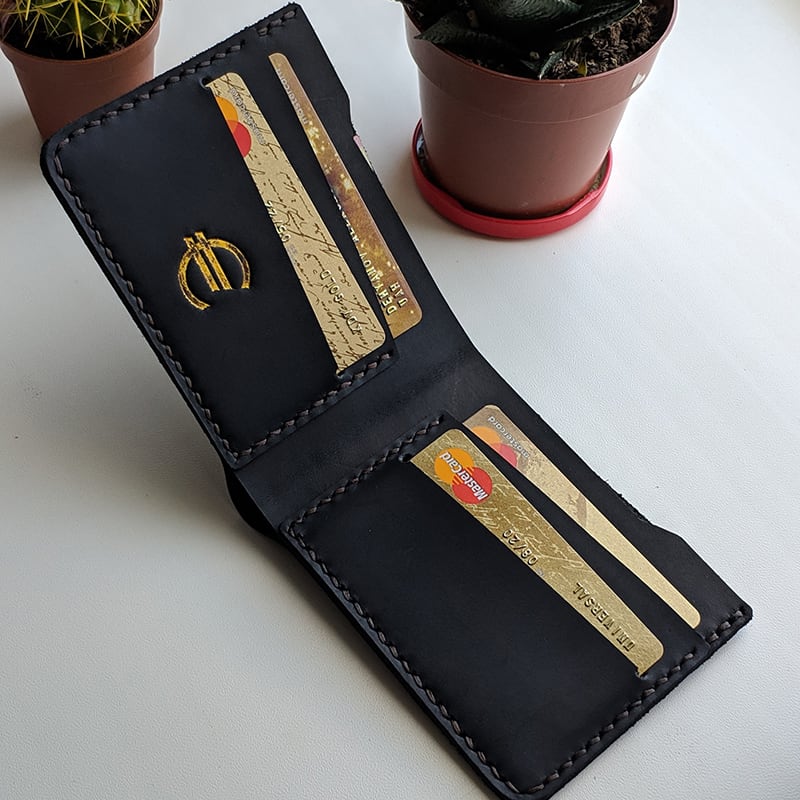 Кожаный мужской кошелек Purse Compact black leather