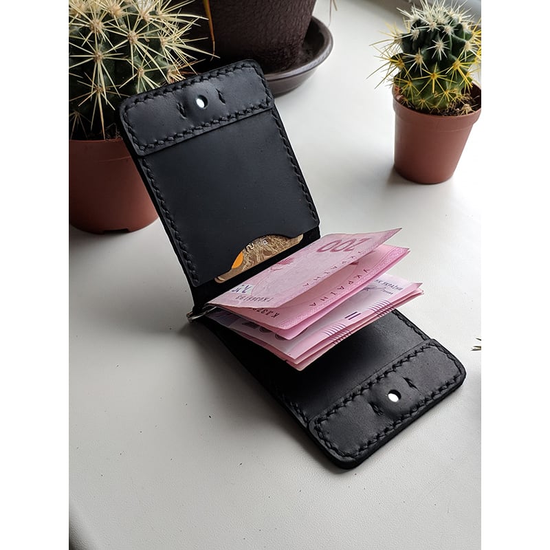 Кожаный зажим для денег Safe black leather Кожаный зажим для денег Safe black leather