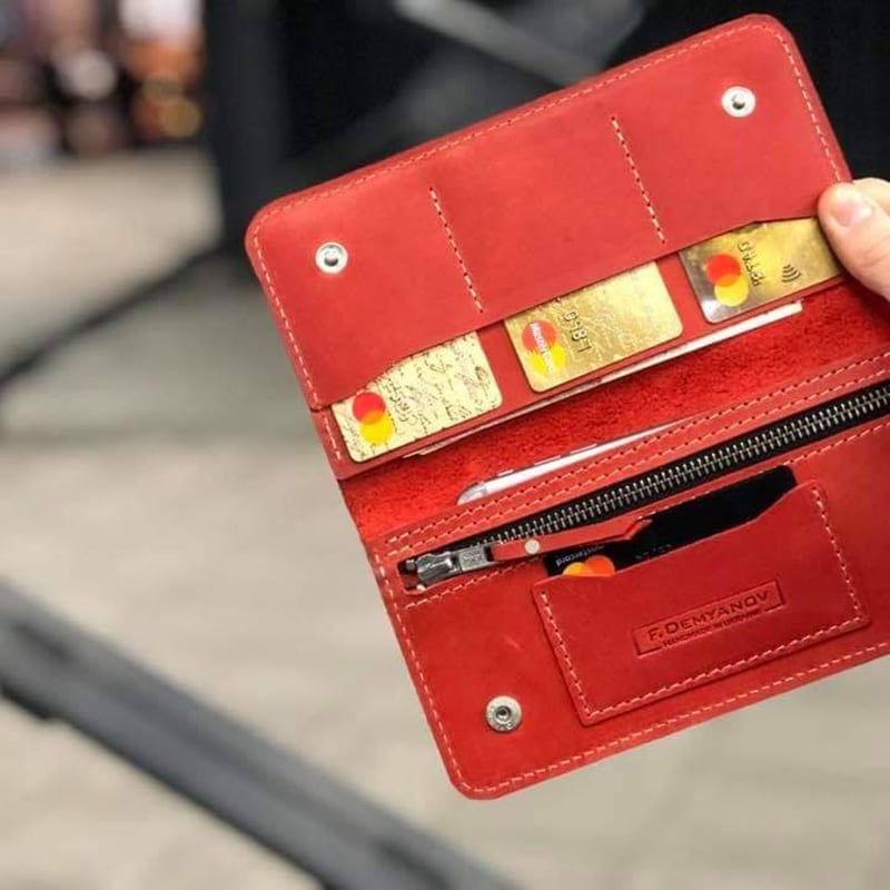 Кожаное женское портмоне Purse Coral red leather Кожаное женское портмоне Purse Coral red leather