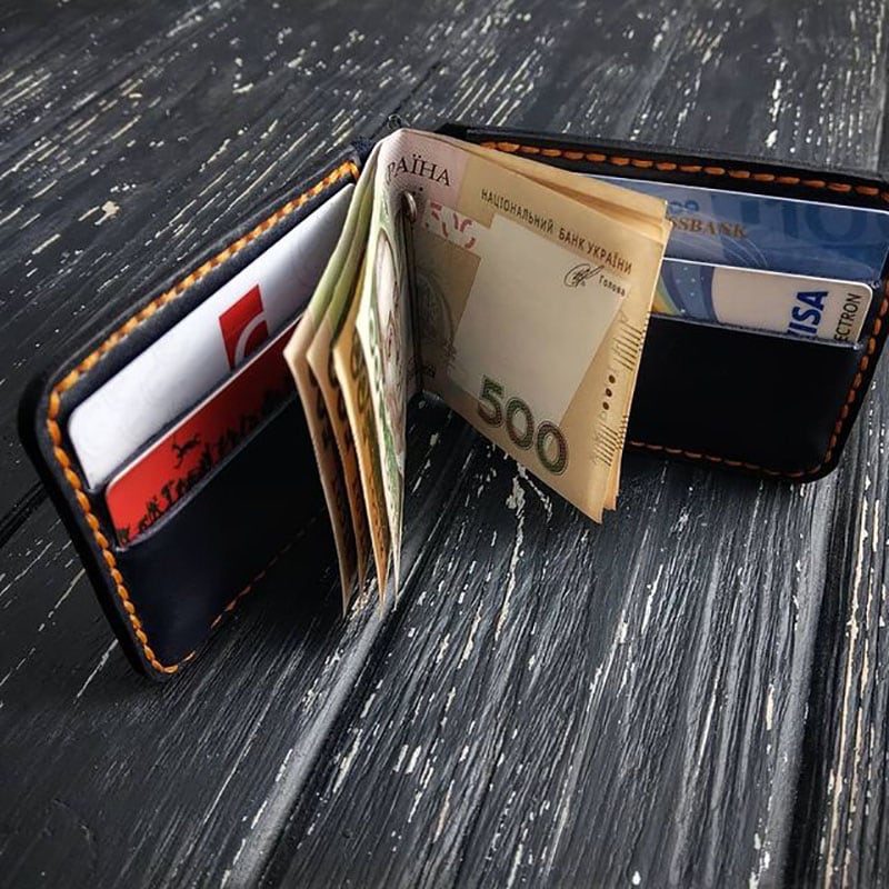 Кожаный зажим для купюр Wallet Сreator black leather