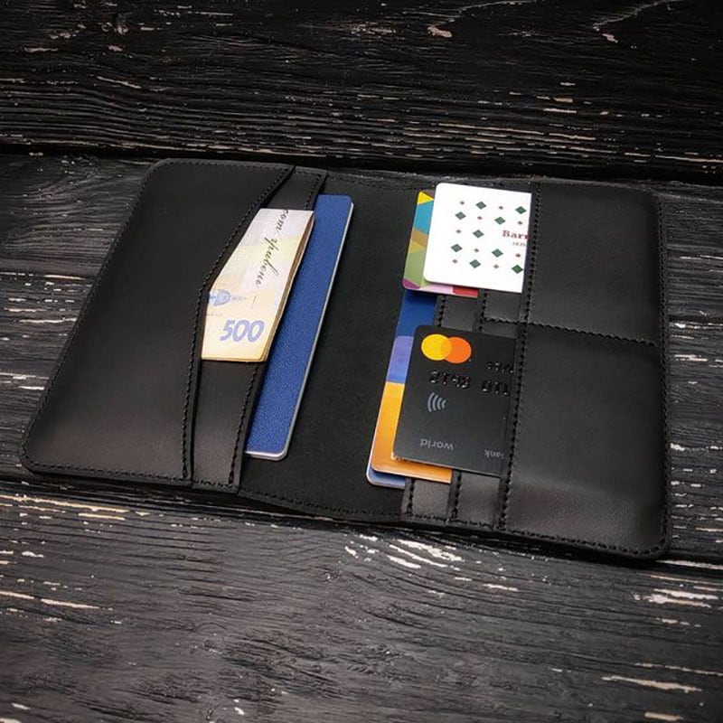 Кожаное портмоне дорожное Travel Оrganizer black leather Кожаное портмоне дорожное Travel Оrganizer black leather