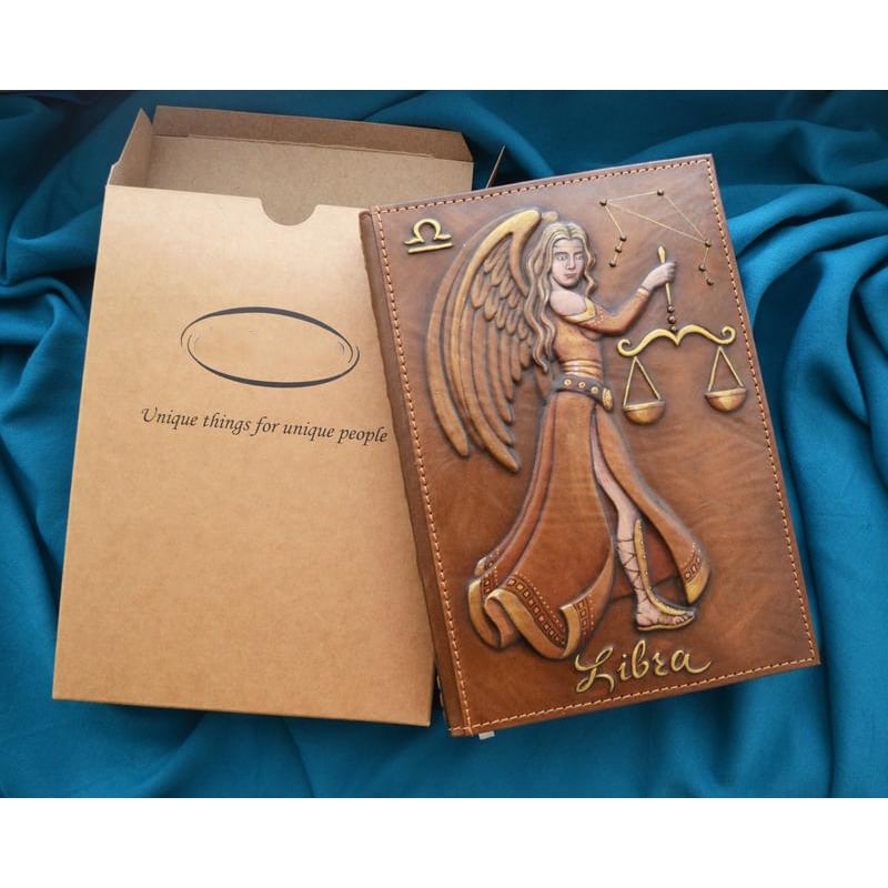 Блокнот в шкіряній обкладинці Libra Zodiac brown leather