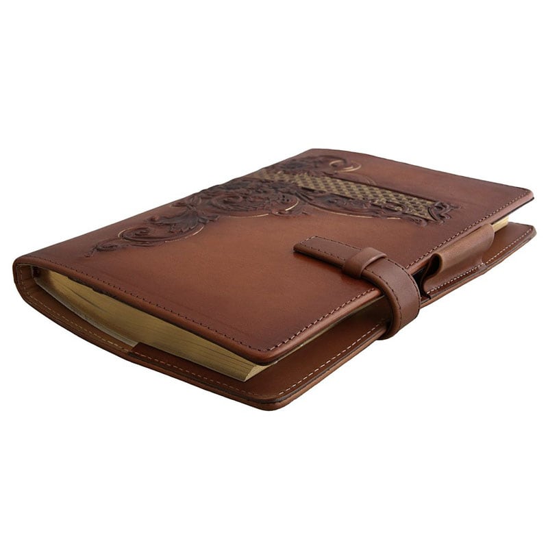 Блокнот в шкіряній обкладинці Floral Pattern brown leather
