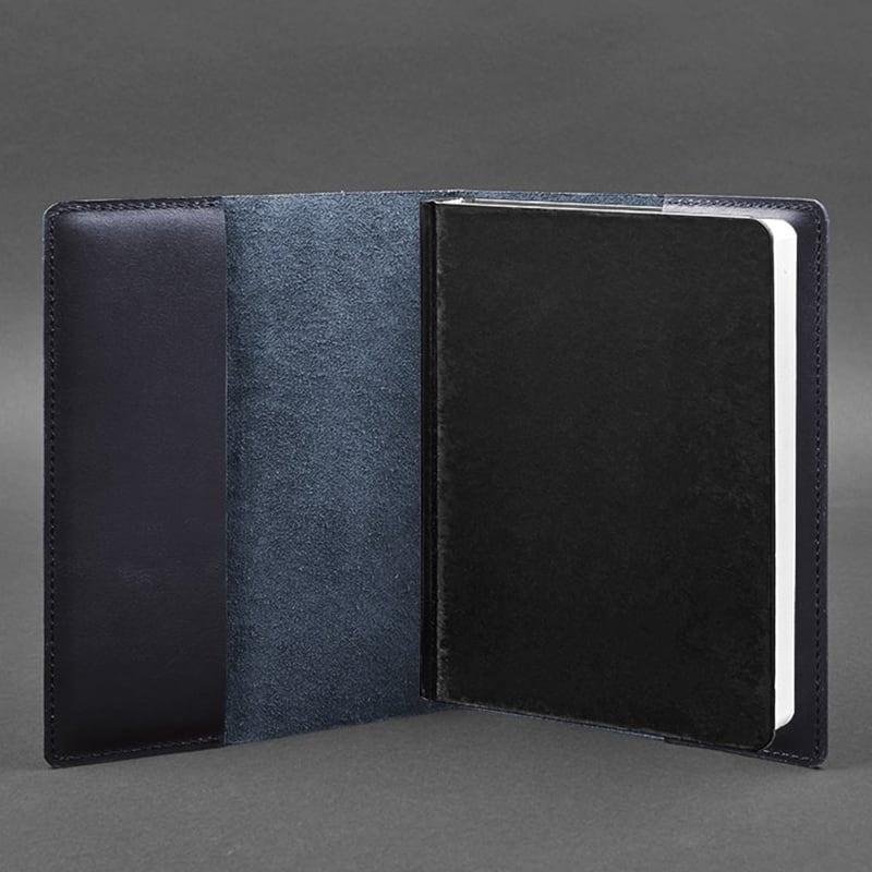 Обложка кожаная для блокнота Navy Blue Leather