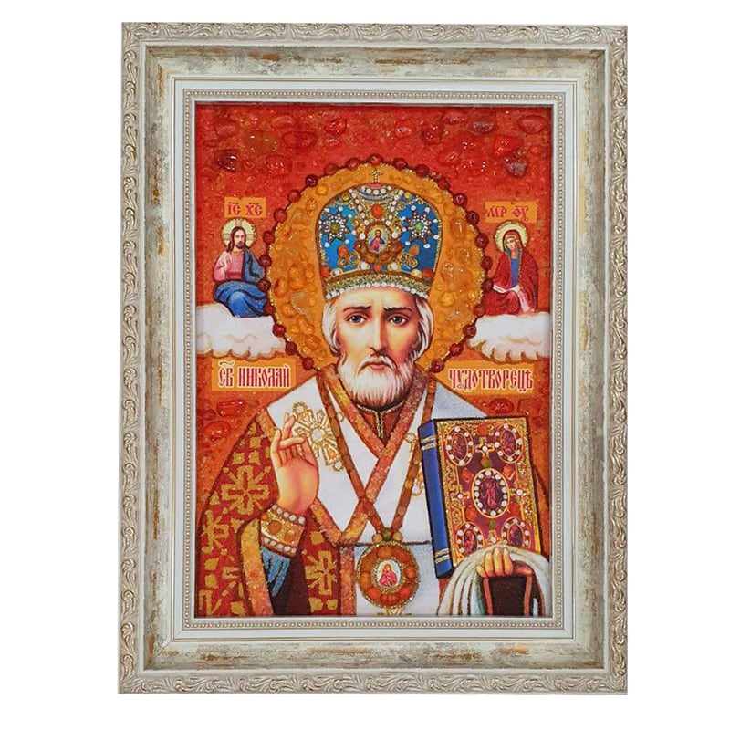 Ікона Бурштин Святий Миколай Чудотворець