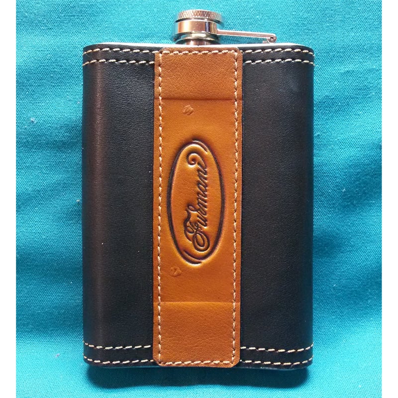 Авторская фляга в подарок Тигр brown leather